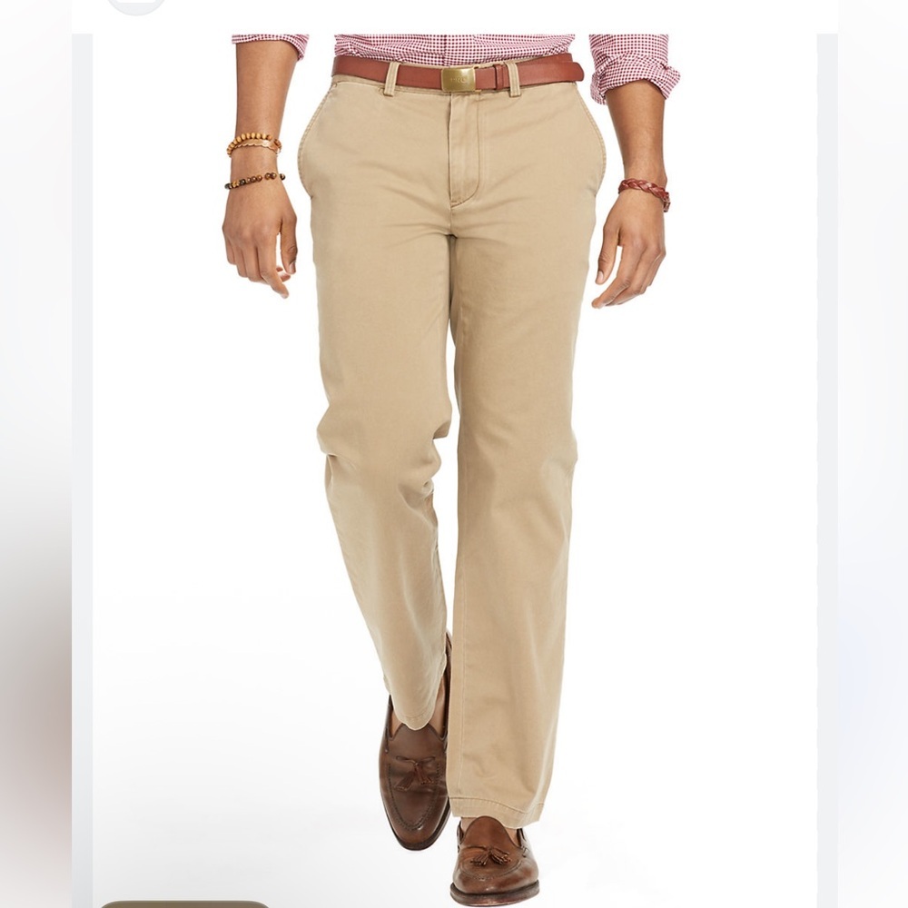 Vintage Polo Ralph Lauren Mens Stretch‎ Chino Pants Khaki Tan Flat Front 34x34